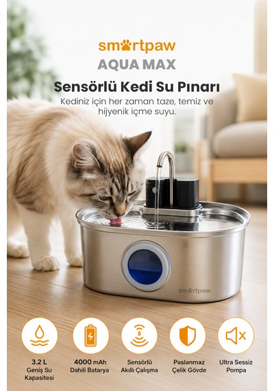 Smartpaw Aqua Max Sensörlü Kedi Su Pınarı Distribütör Garantili