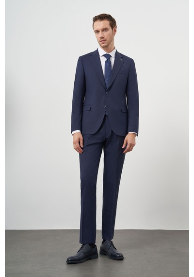 Morven Erkek Lacivert Yün Slim Fit Mono Yaka Takım Elbise 25mc001022208 Lacivert