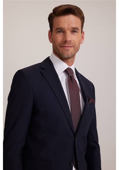 Erkek Koyu Lacivert Slim Fit %100 Yün Takım Elbise
