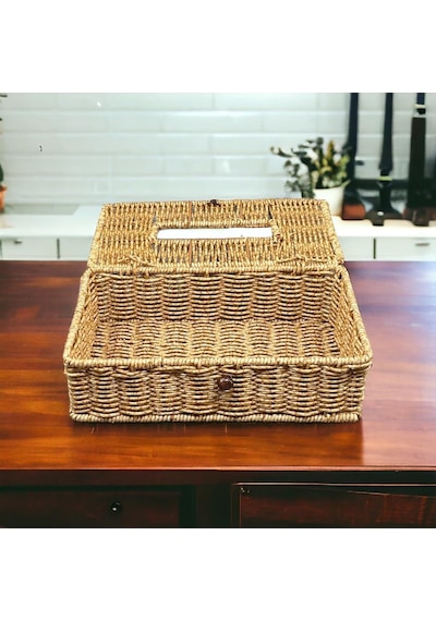 Yzhome Hasır Rattan Peçetelik Saklama Kutusu Organizer Kare Büyük Diğer