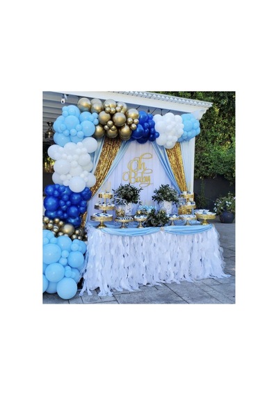 Krom Gold Makaron Mavi Beyaz Ve Koyu Mavi Balon Zinciri 100 Adet Beyaz