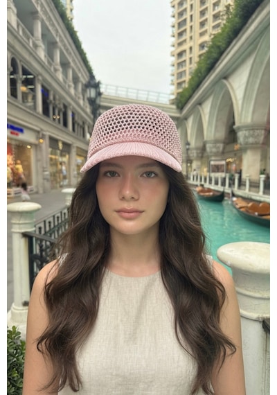 Mollycrush Kadın Gül Kurusu Simli Delikli Şapka Işıltılı Ajurlu Kep Modeli Gül Kurusu