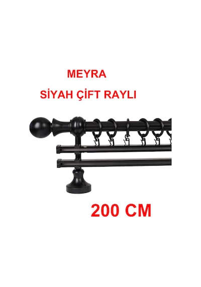Meyra Demonte Başlıklı Ahşap Rustik Perde Askısı - Çift Raylı -siyah 200 Cm Siyah