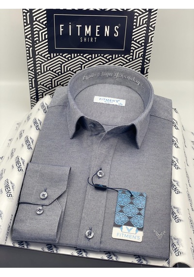 Slim Fit Uzun Kol Ömür Boyu Yakandayım Nakışlı Hediye Kutulu Erkek Gömlek Fs-001376 - Lacivert Beyaz-2198