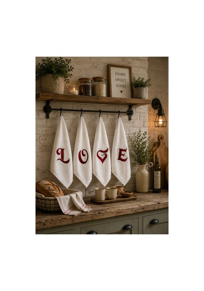 Love Nakışlı 4'lü Mutfak Ve El&yüz Havlu Seti 30x50 Cm Çok Renkli