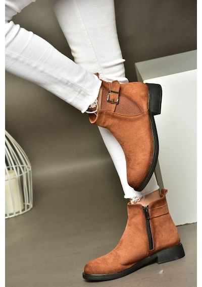 Fox Shoes R374050202 Taba Süet Alçak Tabanlı Kadın Bot Taba