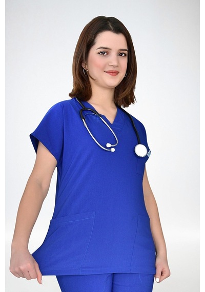 Unisex Saks Mavisi Likralı Alt Üst Forma Takım Scrubs Saks Mavi Saks Mavi