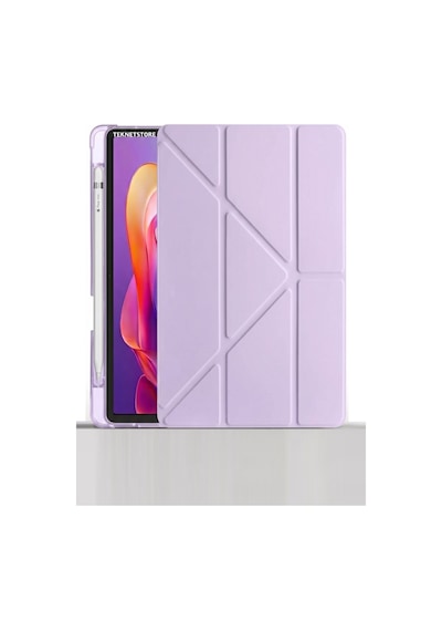 Xiaomi Redmi Pad 2 11 İnç Kılıf Standlı Kalem Bölmeli Akıllı Trifolding Silikon Koruyucu Kapak Lila