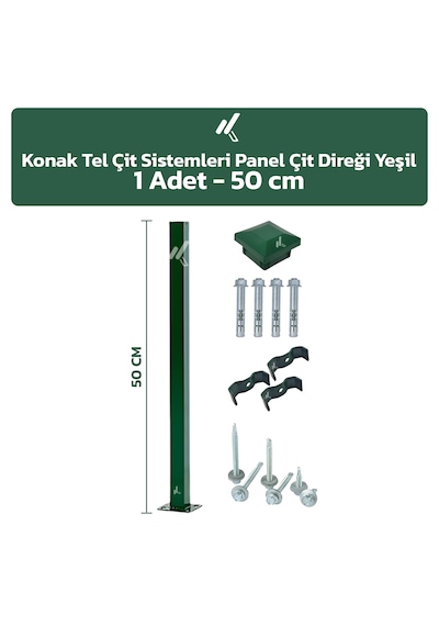 Panel Çit Direği 1 Adet 50 CM + Aksesuarlar Yeşil
