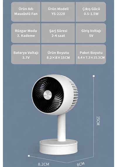Şarjlı Masa Fanı, Portatif Fan, Masa Ve El Fan Taşınabilir Şarjlı Edilebilir Mini El Fan