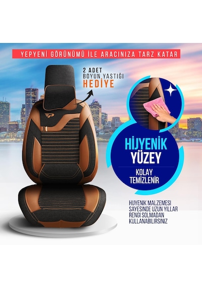 Panda Boston Serisi Keten Kumaş Oto Koltuk Kılıfı   - Tam Set