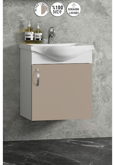 Yıldız 45 Cm Beyaz-selenit Mdf Seramik Lavabolu Asma Banyo Alt Dolabı