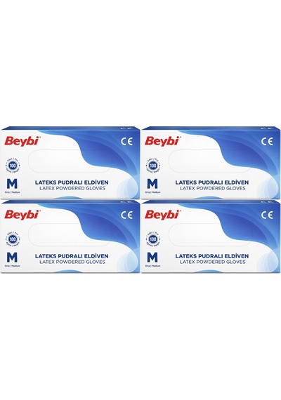 Beybi Lateks Pudralı Muayene Eldiveni M - Medium - Orta 400lü Set