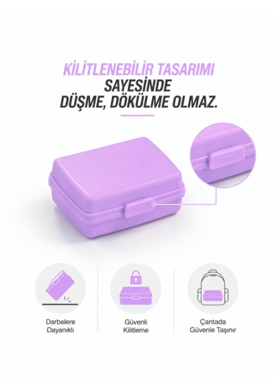 Beylini 2li Beslenme Kutusu Kilitli Klipsli Açılmaz Kapaklı Beslenme Kabı Sandviç Saklama Kutusu Okul Kreş Ofis Piknik Çocuk Yetişkin Saklama Kutusu Mor