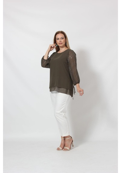 Moda Berray 3243 Kolu Taş Baskılı Şık Bluz Haki 001