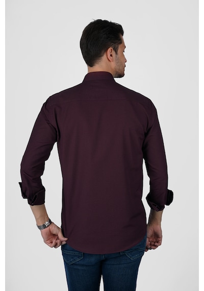 Koyu Bordo Yaka Düğmeli Premium Şamre Slimfit Erkek Gömlek Koyu Bordo