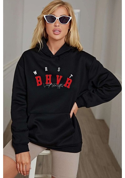 Uyguntarz Unisex Bhvr Baskılı Sweatshirt siyah