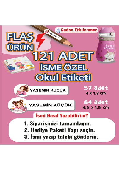 Okul Etiketi Kalem Defter Etiketi Neşeli Kız Özel Isim Yazılabilen Etiket - 121adet