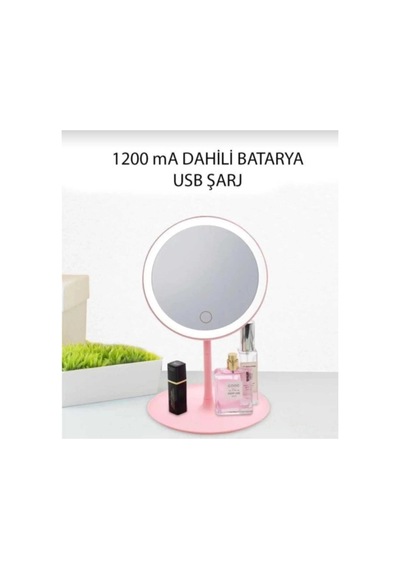 Dokunmatik Led Işıklı Usb Li Yuvarlak Masa Üstü Makyaj Aynası Makyaj Aynası Ledli Pembe Pembe
