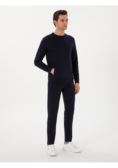Lacivert Regular Fit Modal Karışımlı Bisiklet Yaka Sweatshirt