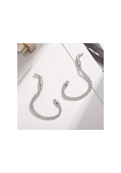 Medusa - Silver Yılan Kulak Üstü Silver Gümüş Renk Küpe Sağ Kulak İçindir Mavi