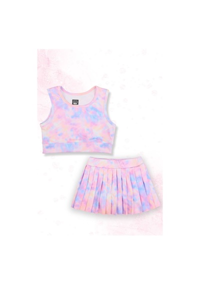 Beniizle Batik Desenli Şort Etekli Crop Kız Çocuk Sporcu Takım Pembe