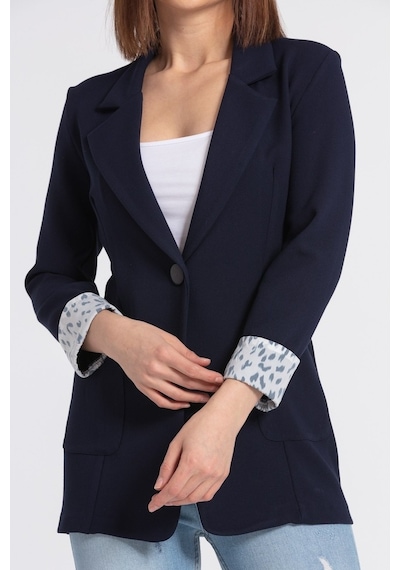 Jument Yakalı Cepli Uzun Kol Katlamalı Blazer Kumaş Ceket-Lacivert