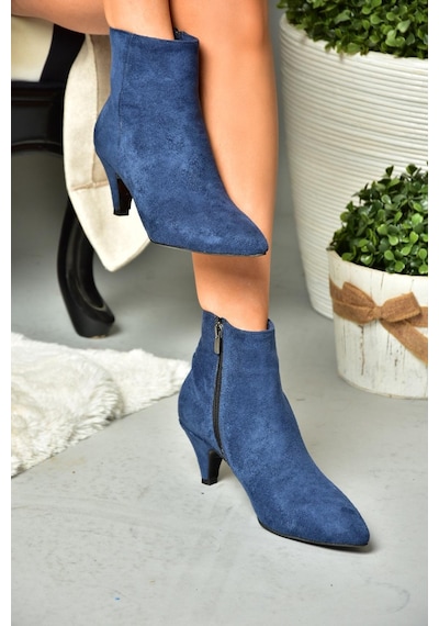 Fox Shoes R404710002 Lacivert Süet Alçak Topuklu Kadın Bot Lacivert-süet Lacivert