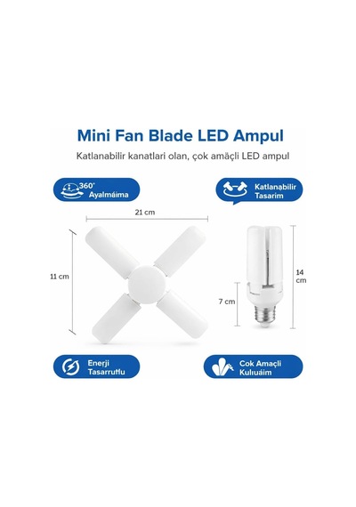 Tr 4 Kollu Katlanabilir Led Tavan Ampulü E27 Duy Uyumlu Yüksek Parlaklık Enerji Tasarruflu Modern Tavan Aydınlatma A Genel