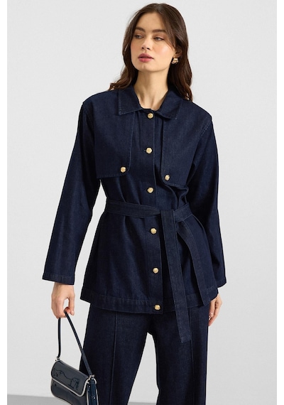 Olcay Pelerin Ve Metal Düğmeli Ceket Pantolon Denim İkili Takım Lacivert 9393-tk