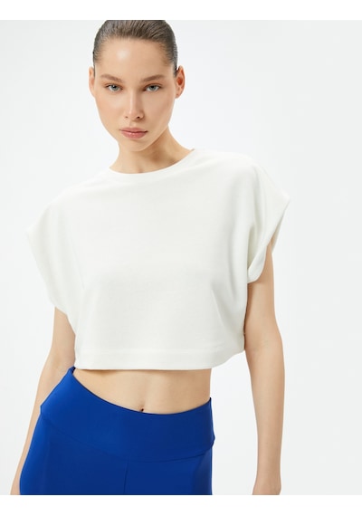 Koton Spor Crop Kolsuz Tişört Düşük Omuz Rahat Kesim Bisiklet Yaka Beyaz 4sak10301nk Beyaz