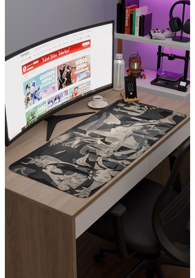Guernica Tablo Pablo Picasso V2 90x40 Xxl Gaming Kauçuk Kaymaz Taban Mouse Pad Fare Altlığı