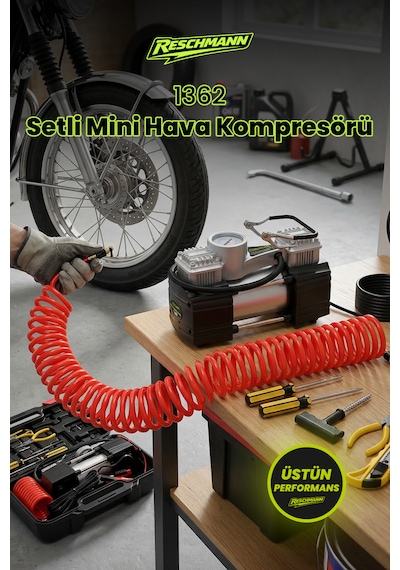 R-1362 Profesyonel Çift Pistonlu Setli Mini Hava Kompresörü 90 Bar