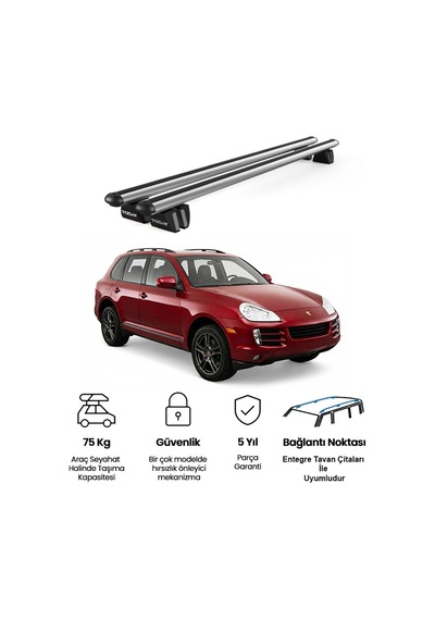 Pençe Porsche Cayenne Ara Atkı 2002-2010 Uyumlu Gri Ara Atkı Port Bagaj Tavan Barı