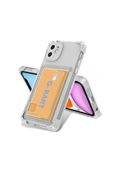 Goocamp Apple iPhone Uyumlu 11 Kılıf Airbag Tasarımlı Şeffaf Kartlıklı G-kart Kapak - Renksiz Renksiz