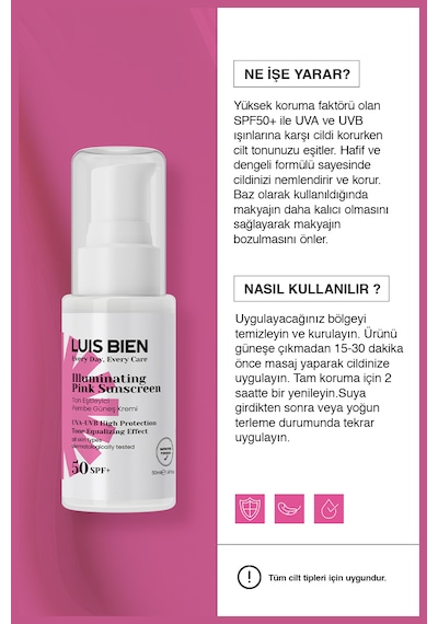 Luis Bien SPF 50+ Ton Eşitleyici Pembe Güneş Kremi 50 ML Luis Bien SPF 50+ Ton Eşitleyici Pembe Güneş Kremi 50 ML