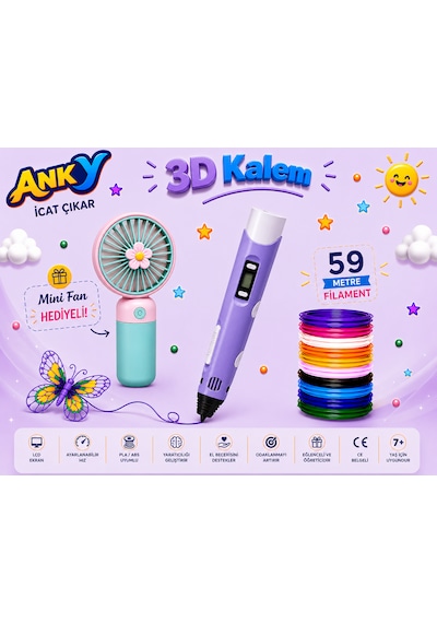 Anky Mor 3d Kalem 50+9 M Flament + Fan Hediyeli