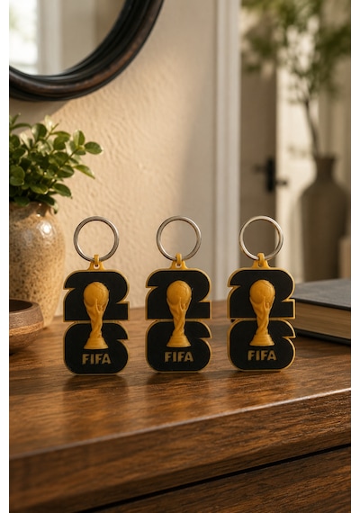 3'lü Dünya Kupası Anahtarlık Seti, 3d Baskı Futbol Severlere Hediye Siyah