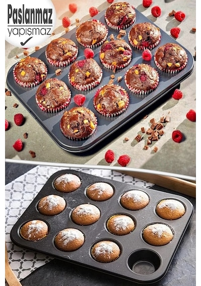 Muffin Kalıbı Kek 12'li Cupcake Muffin Kurabiye Turta Kalıbı Fırın Pasta Çörek Kapsül Yanmaz Tepsi T Diğer