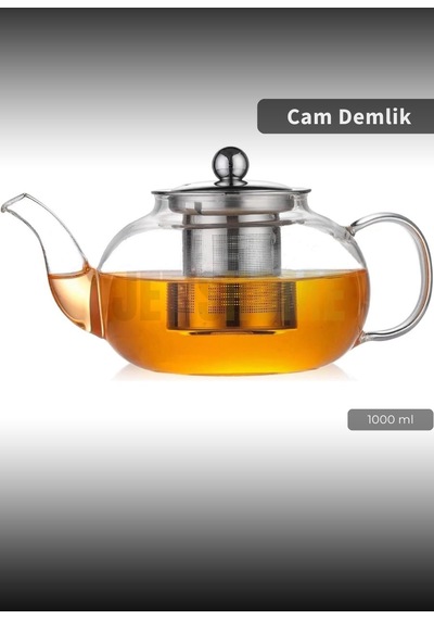 Jet's Home Cam Demlik Borasilikat Demlik Çelik Süzgeçli Çay Demliği Isıya Dayanıklı Bitki Çayı Demlik 1000 Ml Şeffaf