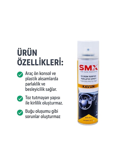 Silikonlu Araç Torpido Plastik Parlatıcı, Yenileyici 2x220 Ml Kavun Standart