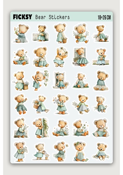 Sevimli Ayıcık Sticker Seti - 30 Adet Etiket Çıkartma Diğer