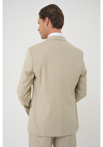 Efor Slim Fit Dokulu Çift Yırtmaç Yelekli Klasik Bej Takım Elbise Tk 898 Bej