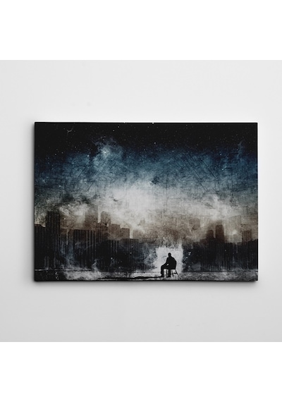Şehir Adam Ve Yıldızlar Dekoratif Dev Boyut Kanvas Tablo 100 X 140 Cm