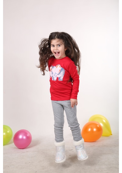 Teenyweenykids Fil Baskı Pijama Takımı Kırmızı