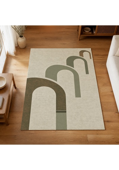 Kartela Halı Yankı Kemer Desenli Modern Halı Adaçayı Yeşili Kaymaz Taban 80x120 Cm