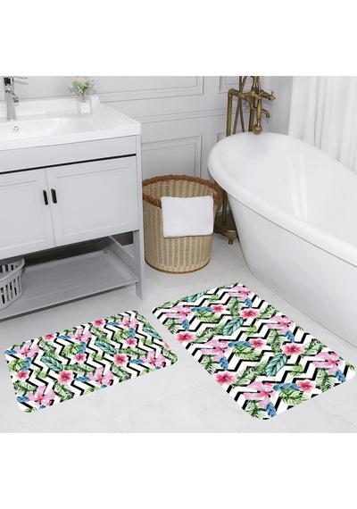 Rovigo Home Baskılı Kaymaz Taban 2 Li Banyo Paspas Takım Rvg5113-100X60-60X50 Çok Renkli