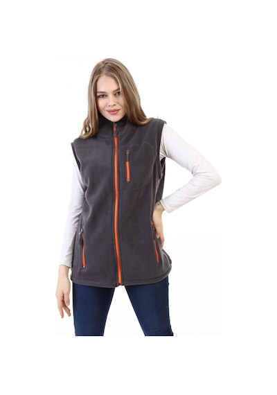 Genius Store Genıus Store Kadın Polar Yelek Tam Fermuarlı 3 Cepli Füme