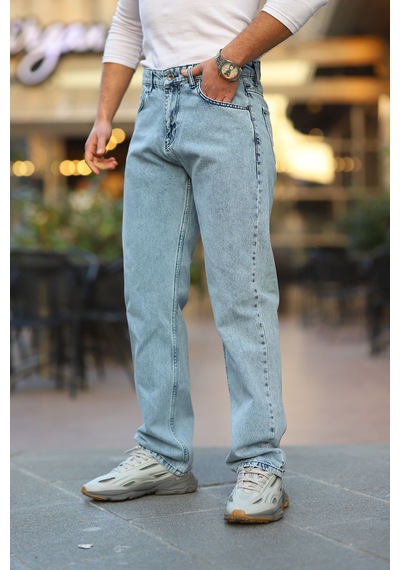 Little Cup Jeans Co Erkek Kar Yıkama Baggy Fit Rahat Kalıp Jean Pantolon Gri