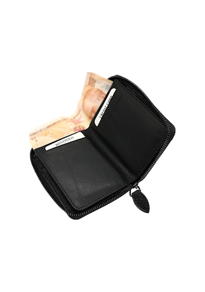 Westpolo Hakiki Deri Kağıt Para Ve Bol Kart Bölmeli Fermuarlı Unisex Cüzdan - Siyah Siyah